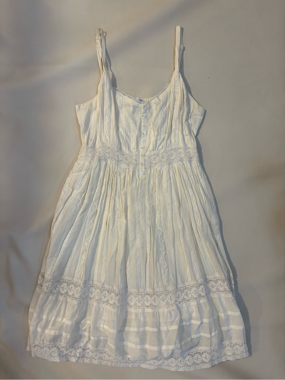 dELiA*s White Lace-Trim Spaghetti Strap Casual Dress